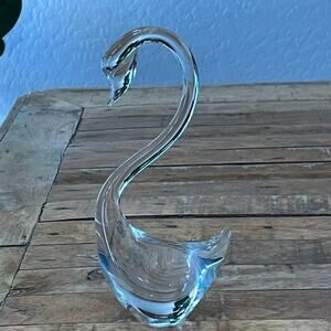 Vintage Hand-blown Clear Art Glass Swan Figurine 8.75"